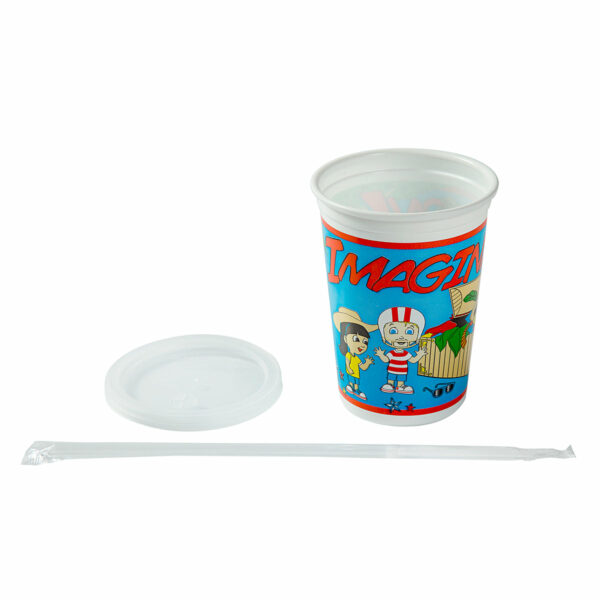 12 oz Plastic Kids Cup with Lid and Straw Jungle Friends Theme 250/Case