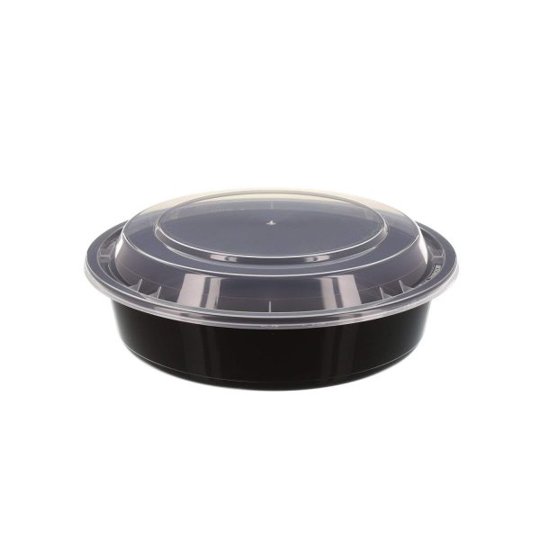 24 oz. Black Round Microwaveable Container with Clear Lid 7" x 1½" - 150/Case