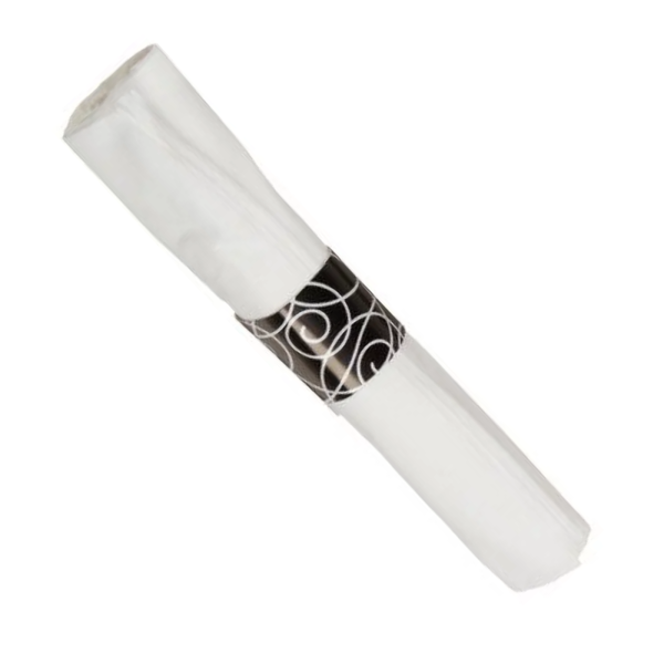 Pre-Rolled White Napkin Heavy Weight Black Knife, Fork, Teaspoon - 100/Case - Image 2