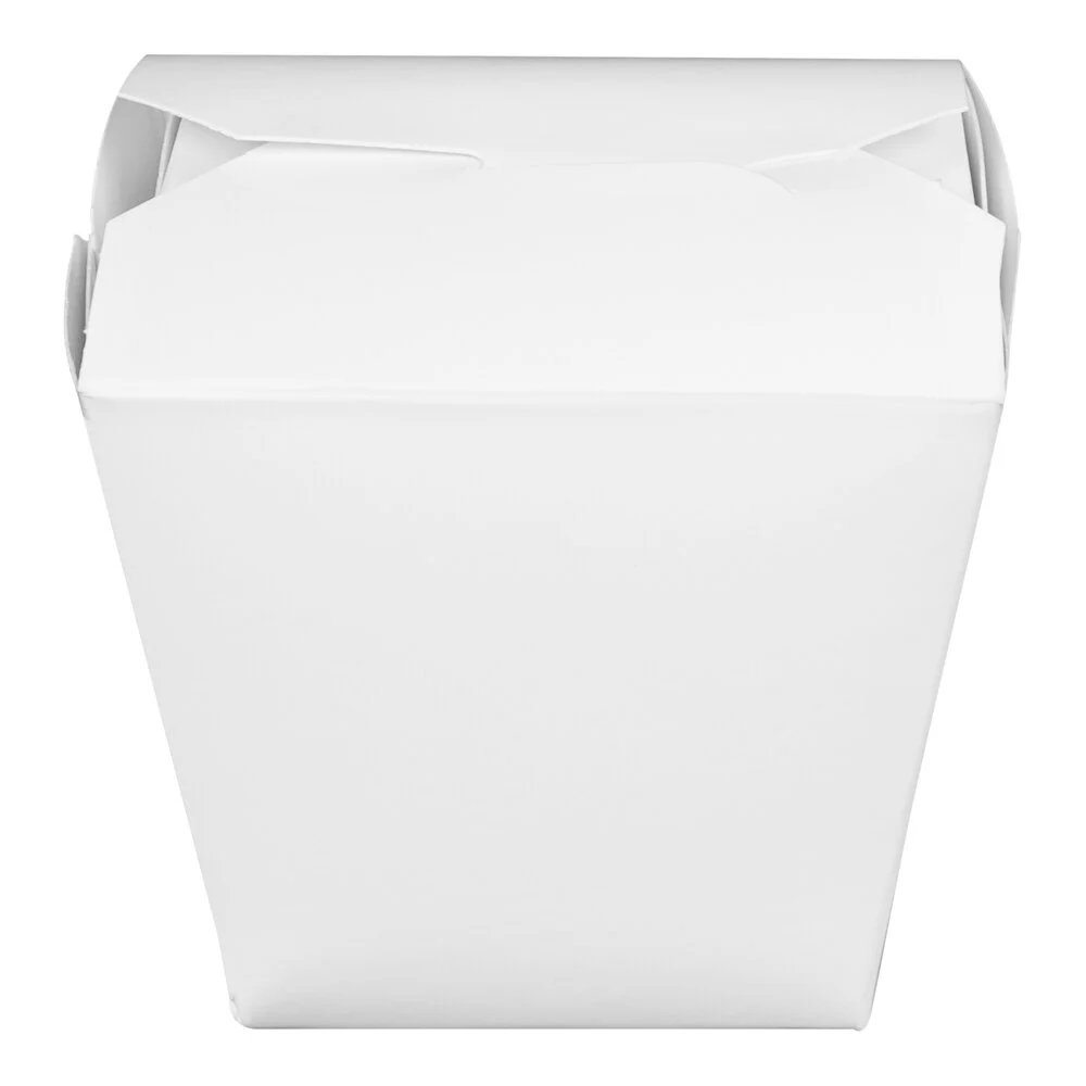 White Fold-Pak® 16 oz paper food pail without a handle, featuring a leak-resistant, fold-top design. Ideal for takeout, food storage, and microwave-safe reheating.