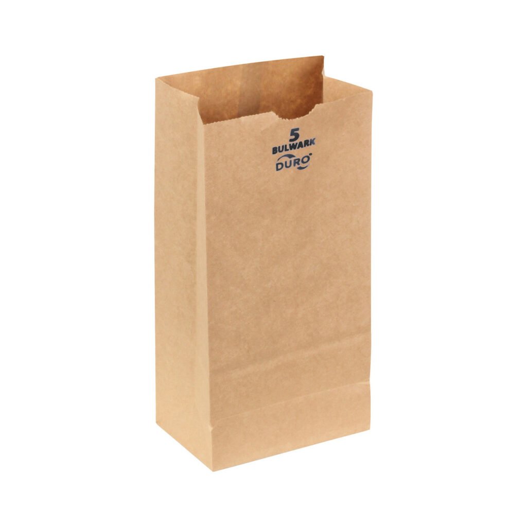Brown #5 Kraft Virgin Paper SOS Bulwark Grocery Bag with a self-opening square design and flat bottom for stability. Durable, eco-friendly, and ideal for groceries, takeout, and retail packaging.