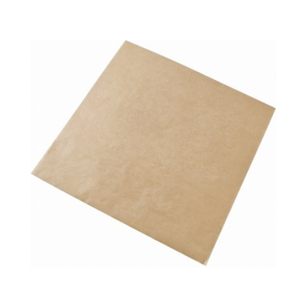 Image of a single Brown Paper Goods Company® Plain Dry Wax Kraft Sandwich Wrap sheet, measuring 15" x 15". The unprinted kraft paper features a dry wax coating for grease resistance, ideal for wrapping sandwiches, burgers, and takeout items.