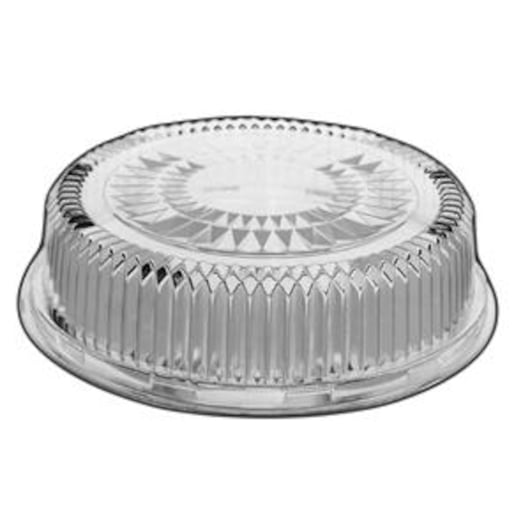 Handi-Foil Clear Plastic Dome Lid, designed to fit 4012 and 4013 pans. Features a secure, spill-resistant fit with a ribbed, high-clarity design for easy food visibility. Ideal for catering, takeout, and food storage.
