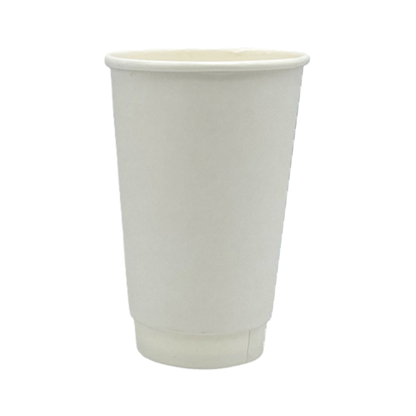 A plain white 16 oz Empress Double Wall Paper Hot Cup with a smooth, insulated double-wall design, providing heat retention and a comfortable grip without the need for a sleeve.
