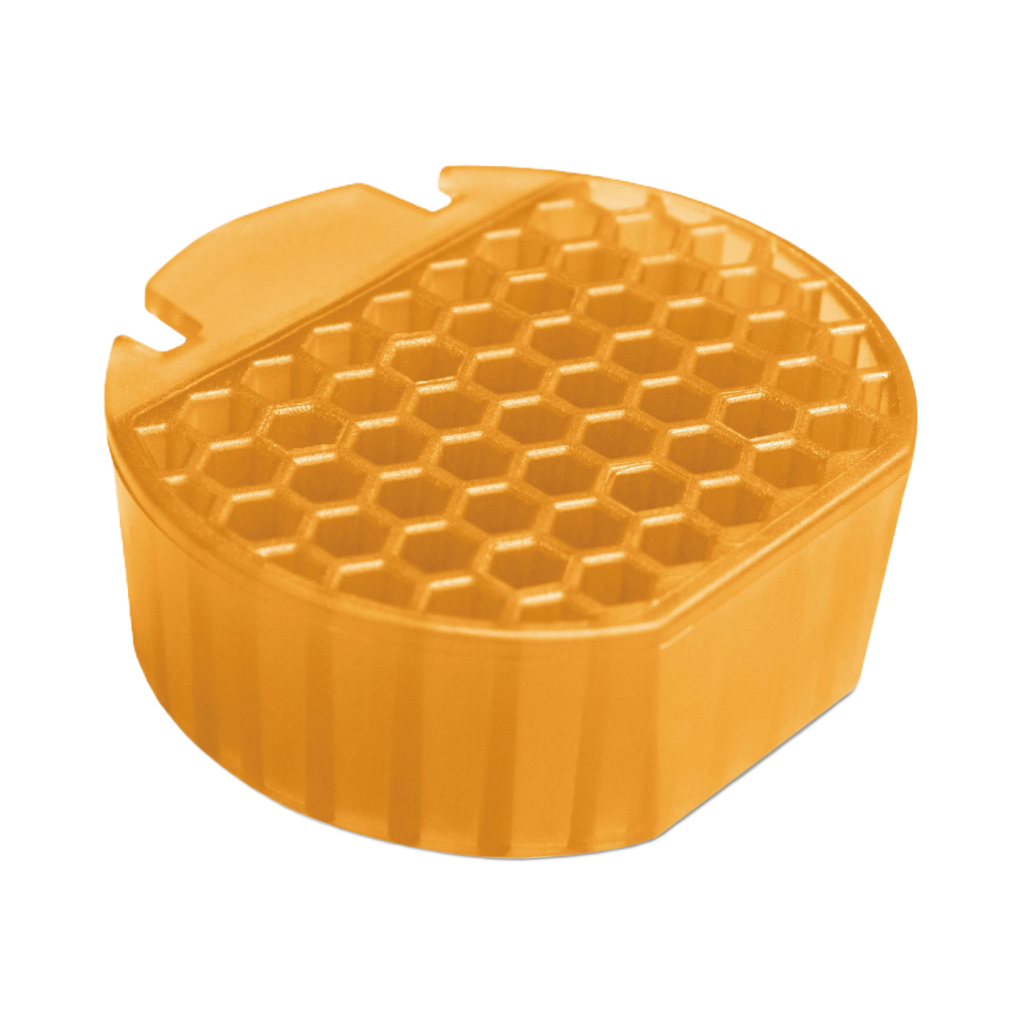 Refresh 2.0 Air Freshener in Citrus Scent, featuring a compact, honeycomb-style design in a vibrant orange color. Designed for 30 days of continuous odor control in restrooms, offices, and commercial spaces.