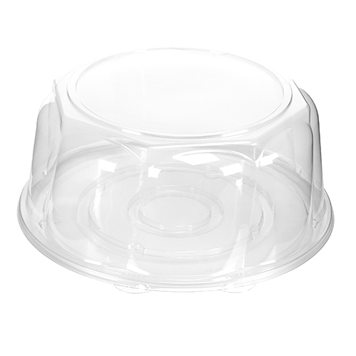 Clear 13"x5 ¾" Cake Container Combo with a tall dome lid and flat base, designed for displaying and transporting large cakes or desserts.