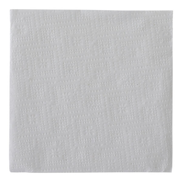 Stack of white paper luncheon napkins with embossed texture, neatly folded and viewed from above.