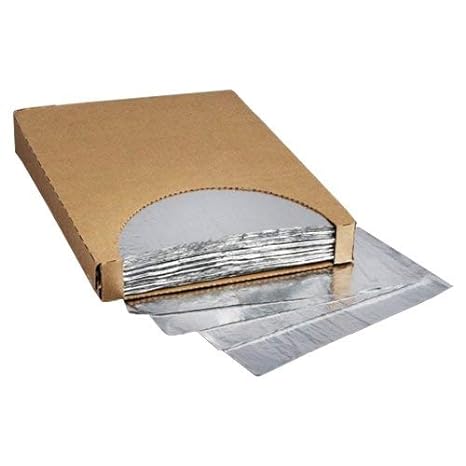 Box of insulated cushion foil wraps, 13 x 10.5 inches, stacked for foodservice use, designed to retain heat and prevent leaks.