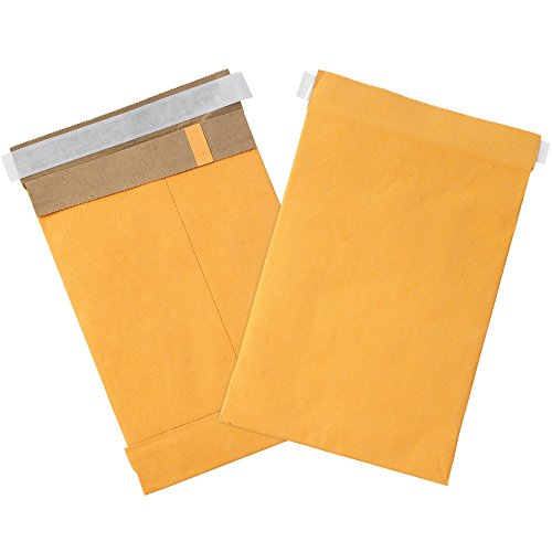 Two kraft paper padded mailers shown side by side, one open with the adhesive flap visible and the other sealed flat.