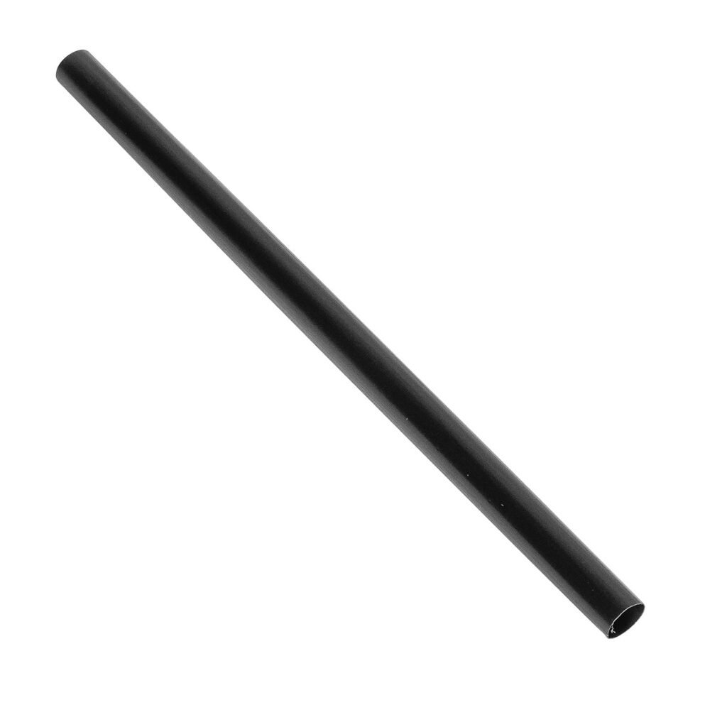 Single 6-inch black fat plastic straw shown on white background.